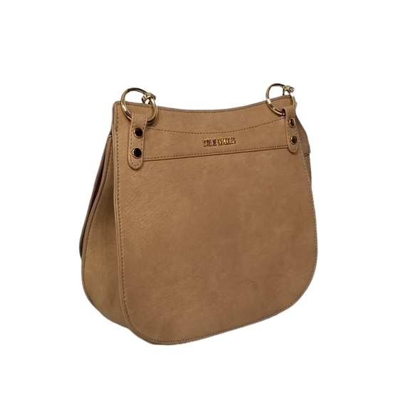 Steve Madden BSwiss Womens Saddle Bag in Tan with Embroidered Guitar Strap - Picture 9 of 12